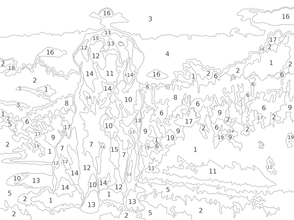 Numbered template (24 colors, A4) — numbered outline generated by PaintFromPhoto